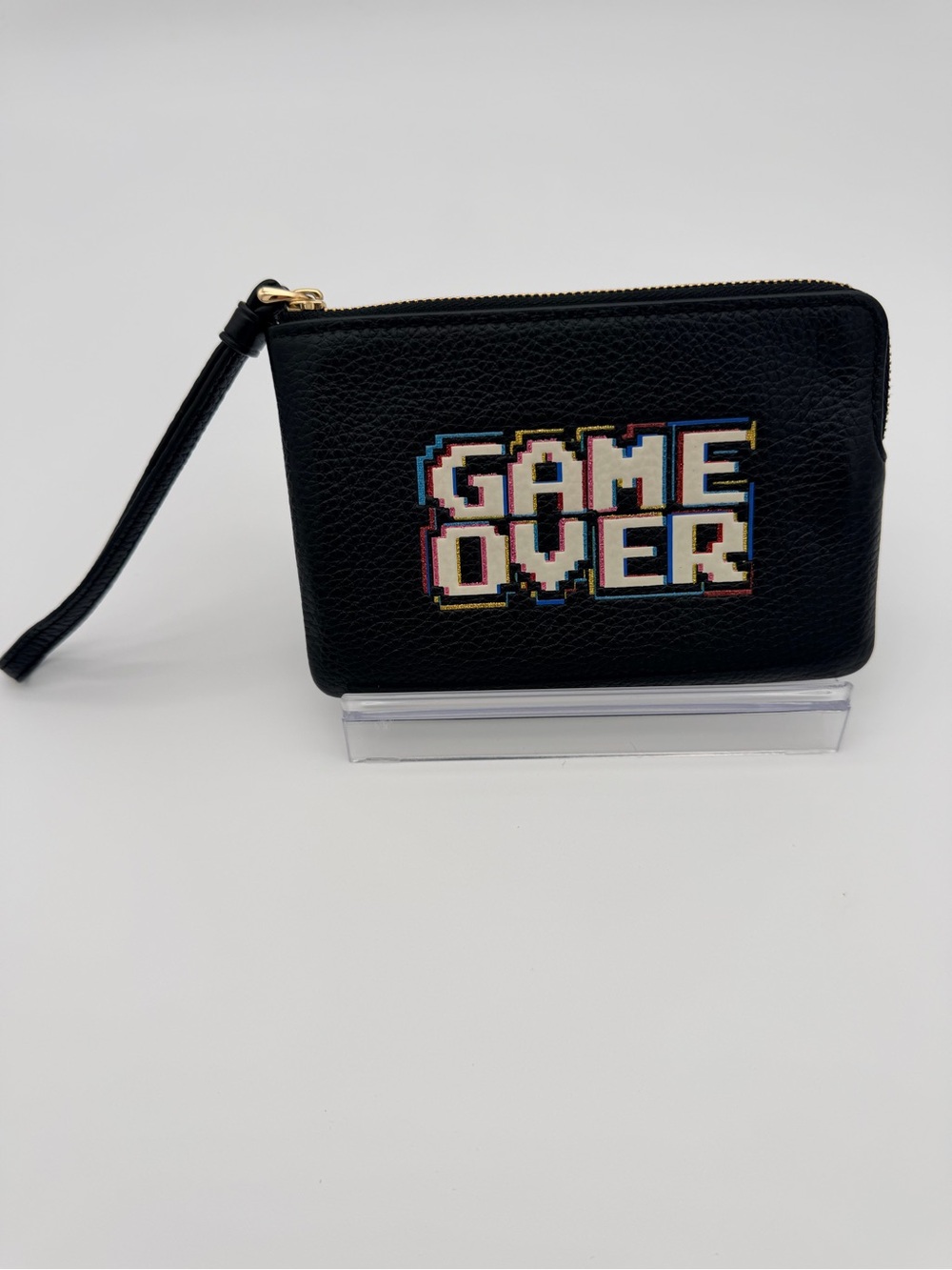 Coach Wristlet GAME OVER Black Leather Pouch F73399 6.5”x4” Y2K